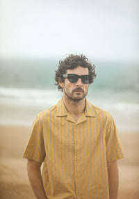 Modern Camp Collar - Japanese Stripes Dark Yellow