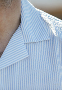 Military Camp Collar - Seersucker Bleu Clair