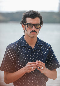 Camp Collar Japanese Polka Dot Navy
