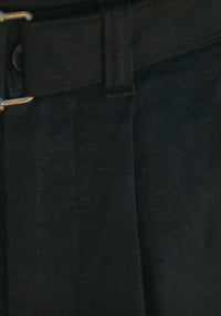 Chino Militaire Double Pince Lin Noir - Confort Fit