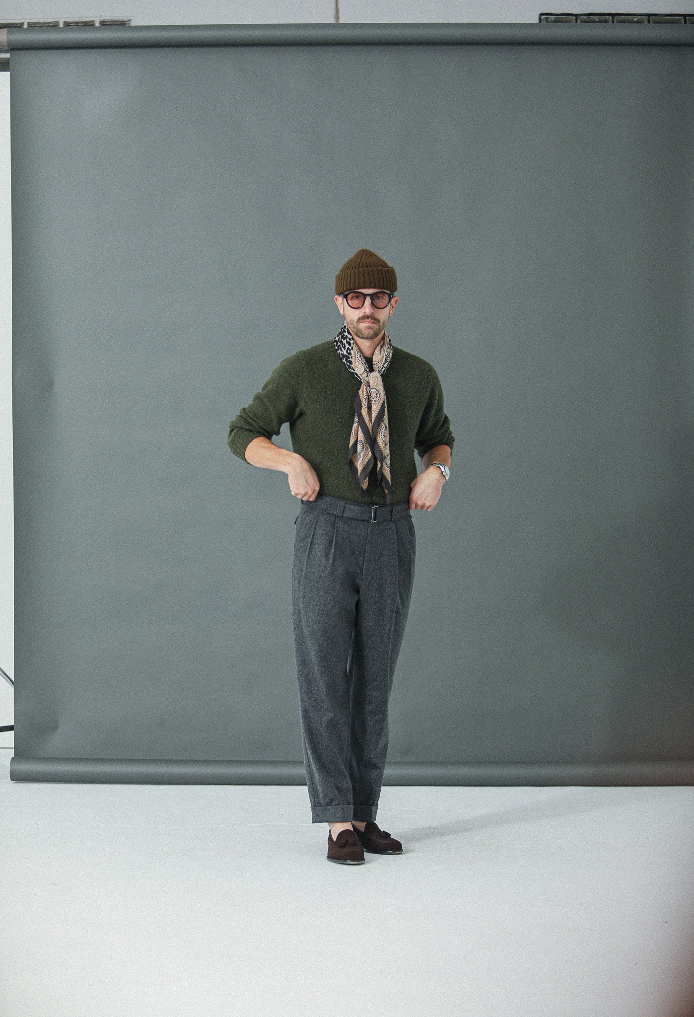 Pantalon Double Pince Flanelle Gris - Coupe Balloon
