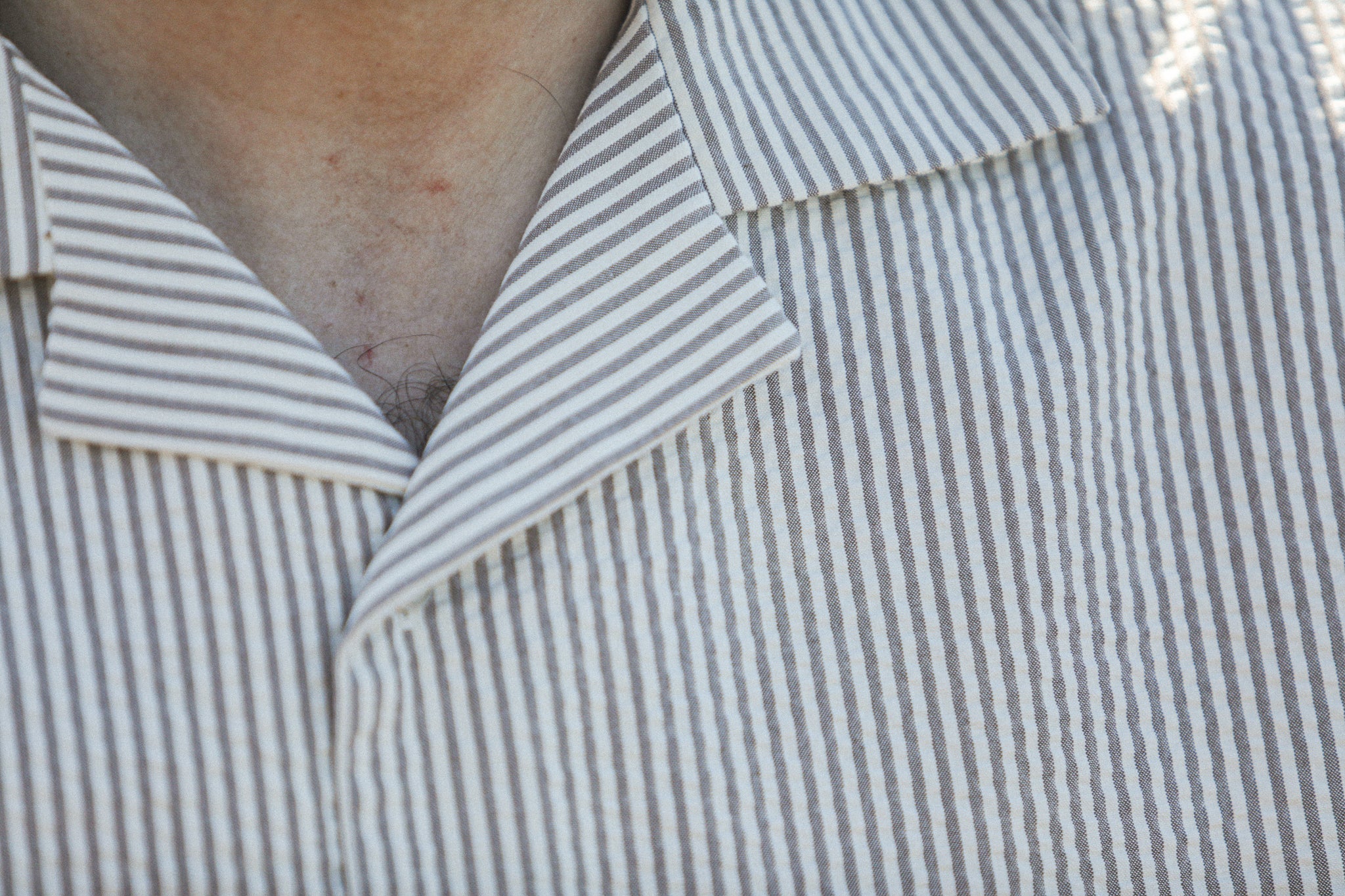 Chemise Homme Seersucker Rayures Beige-Khaki - Modern Fit