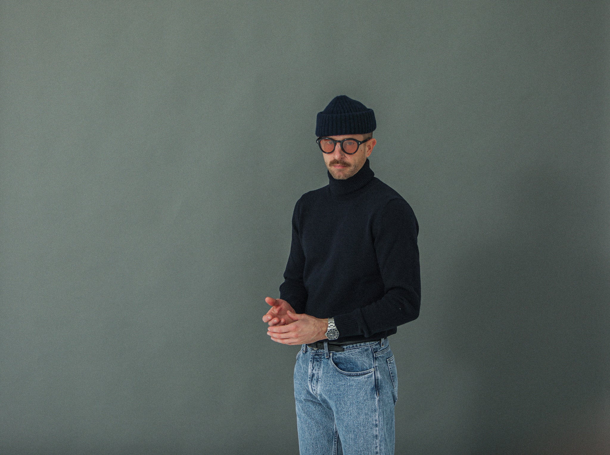 Pull Col Roulé Pure Laine Marine