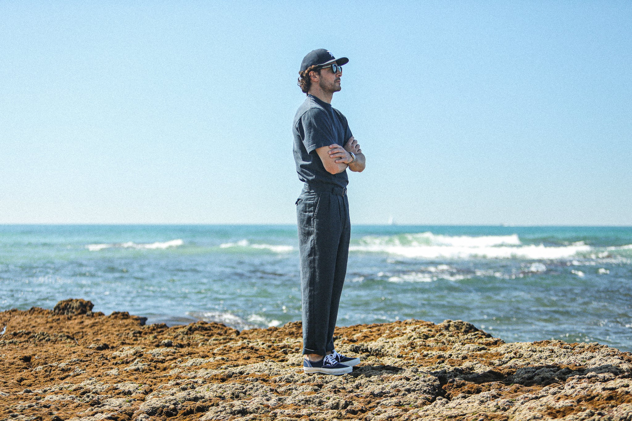 Chino Militaire Double Pince Lin Navy - Comfort Fit
