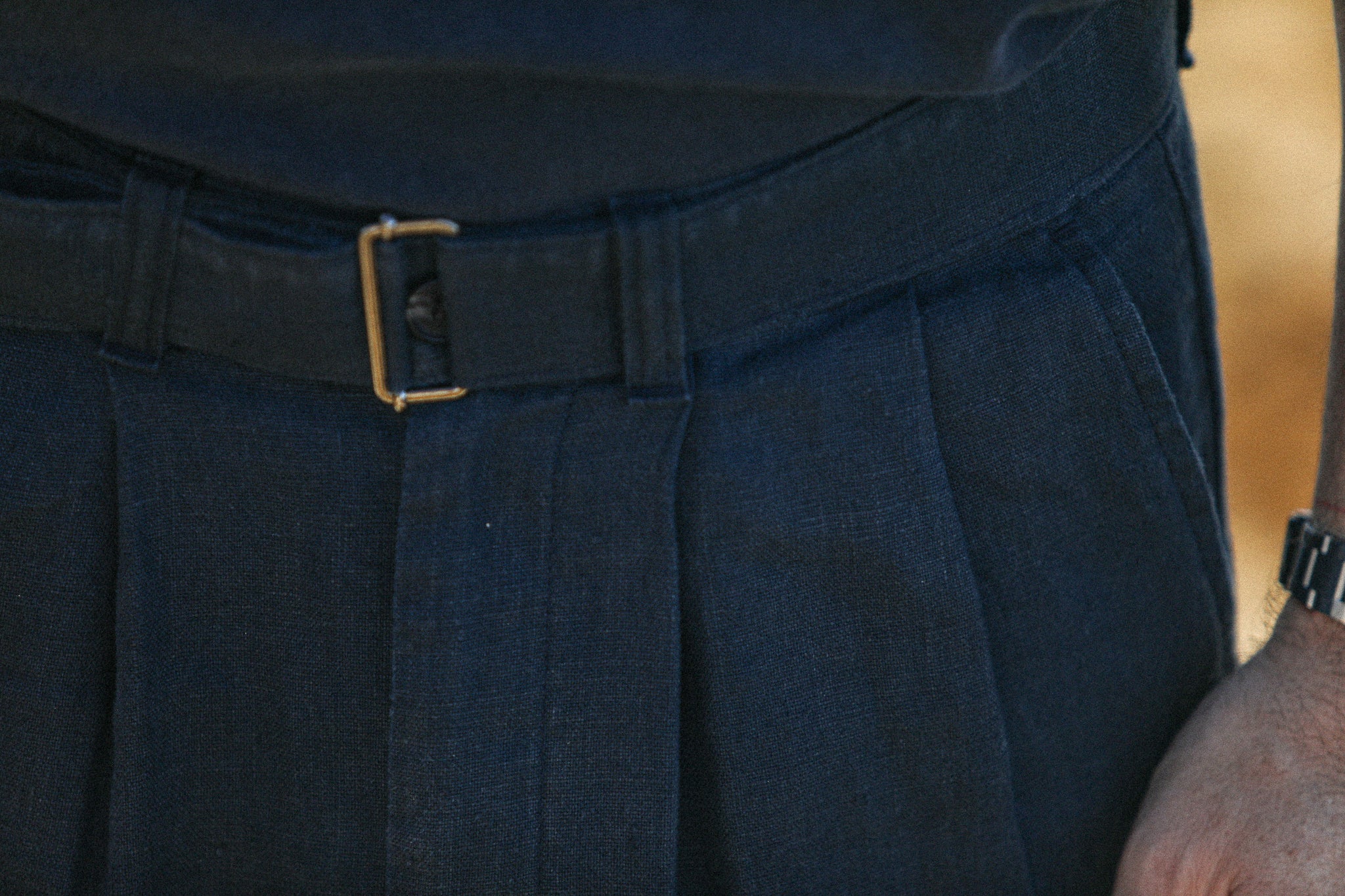 Chino Militaire Double Pince Lin Navy - Comfort Fit