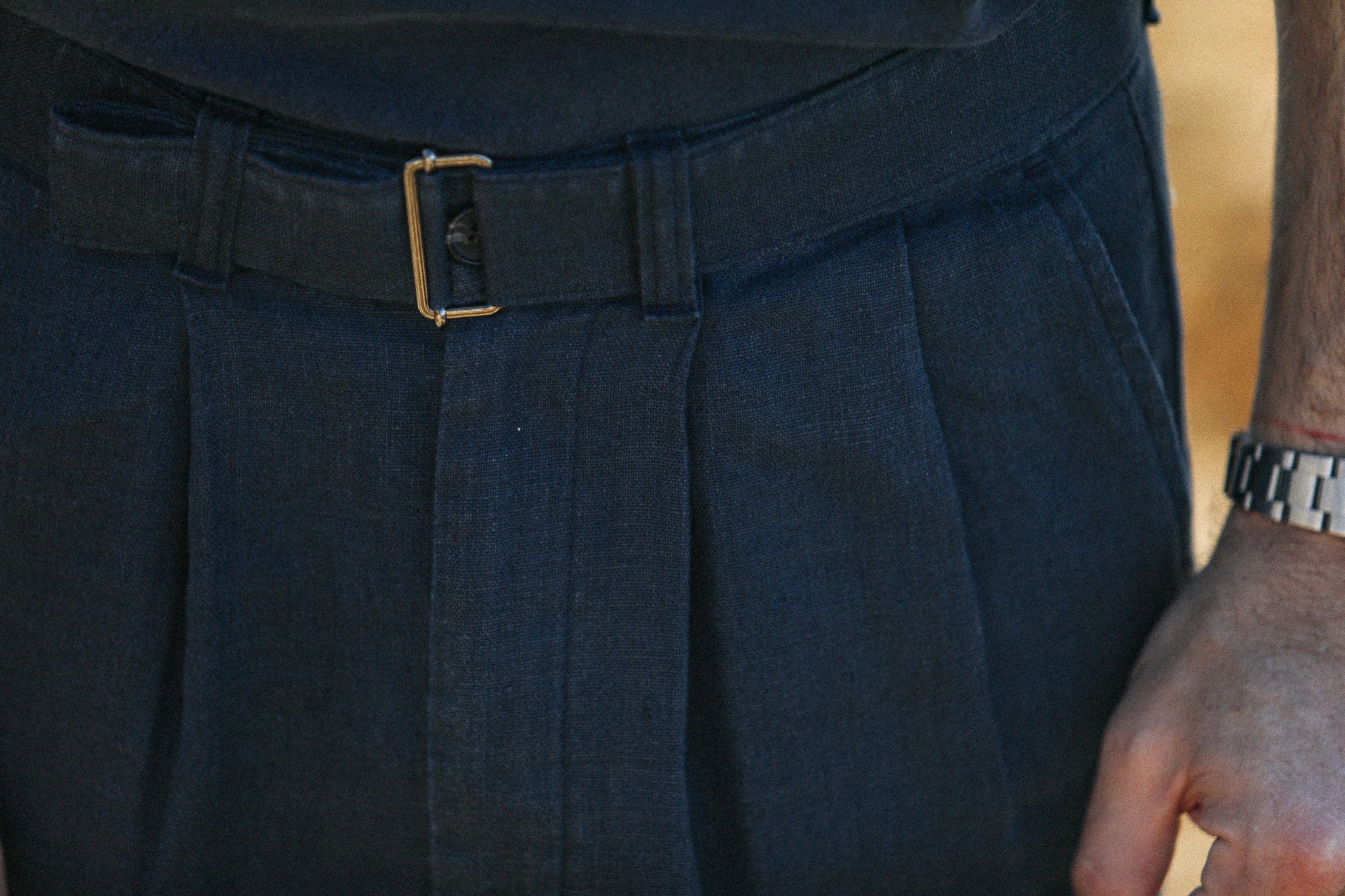 Chino Militaire Double Pince Lin Navy - Comfort Fit