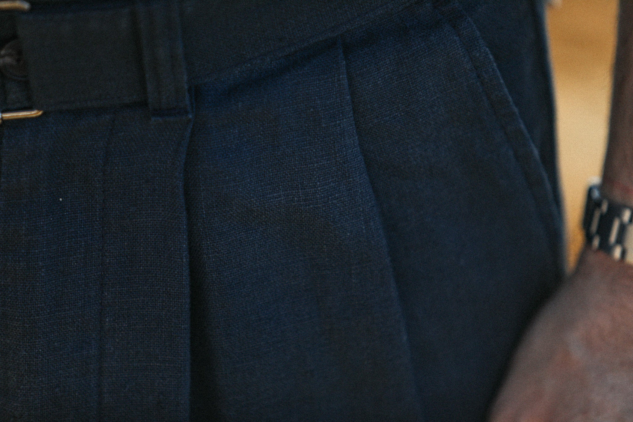 Chino Militaire Double Pince Lin Navy - Comfort Fit