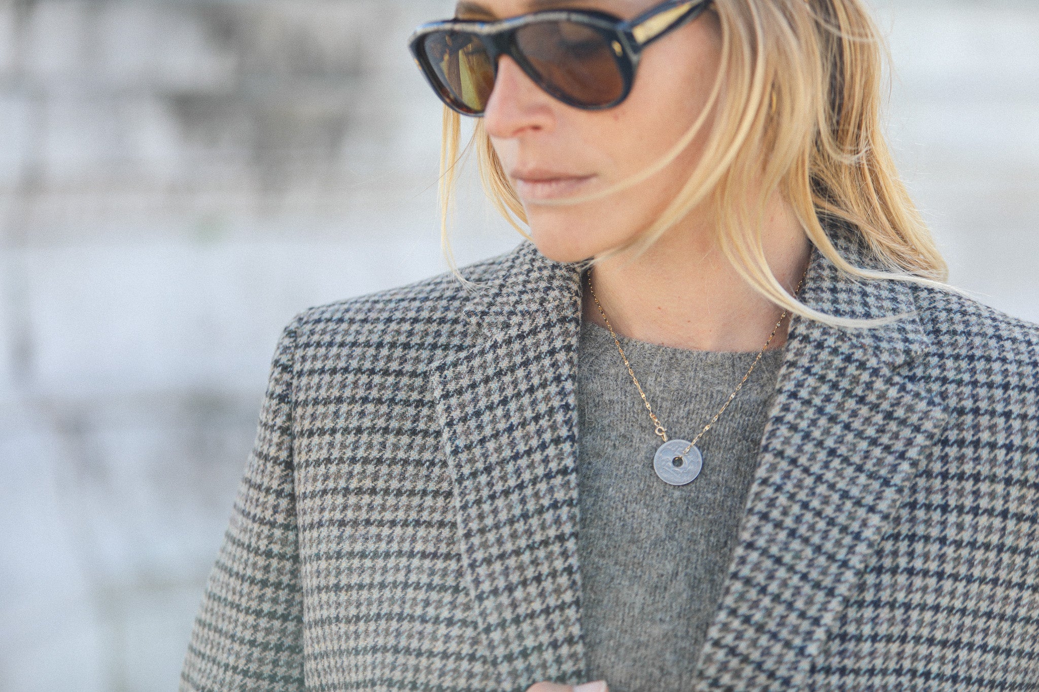 Boy Blazer Pied De Poule Gris Brun