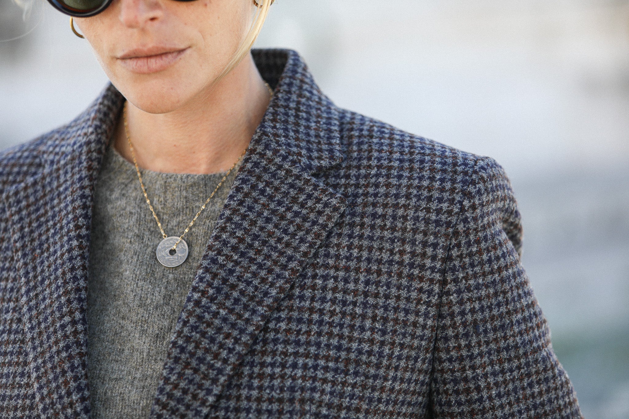 Boy Blazer Pied De Poule Gris Bleu