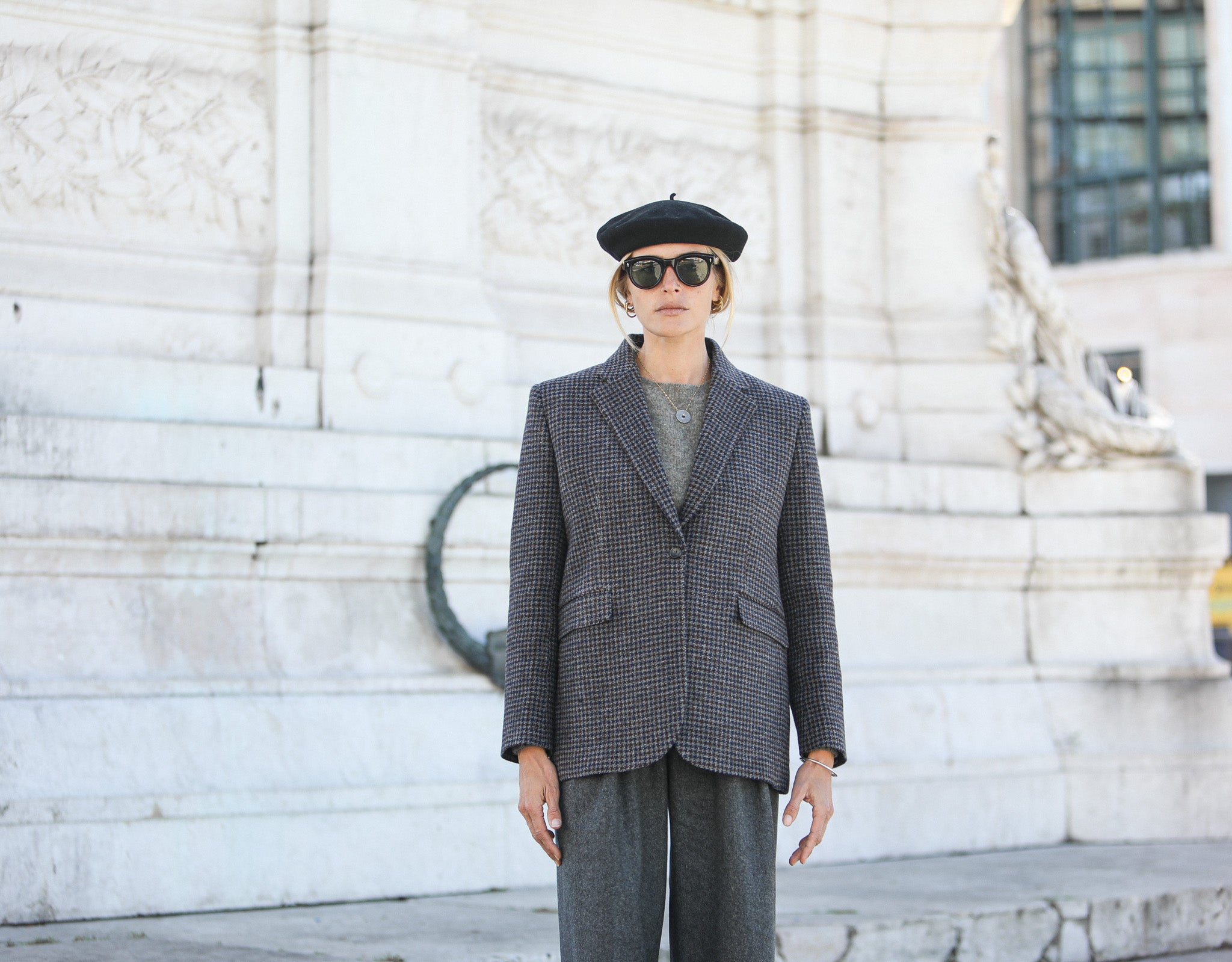 Boy Blazer Pied De Poule Gris Bleu