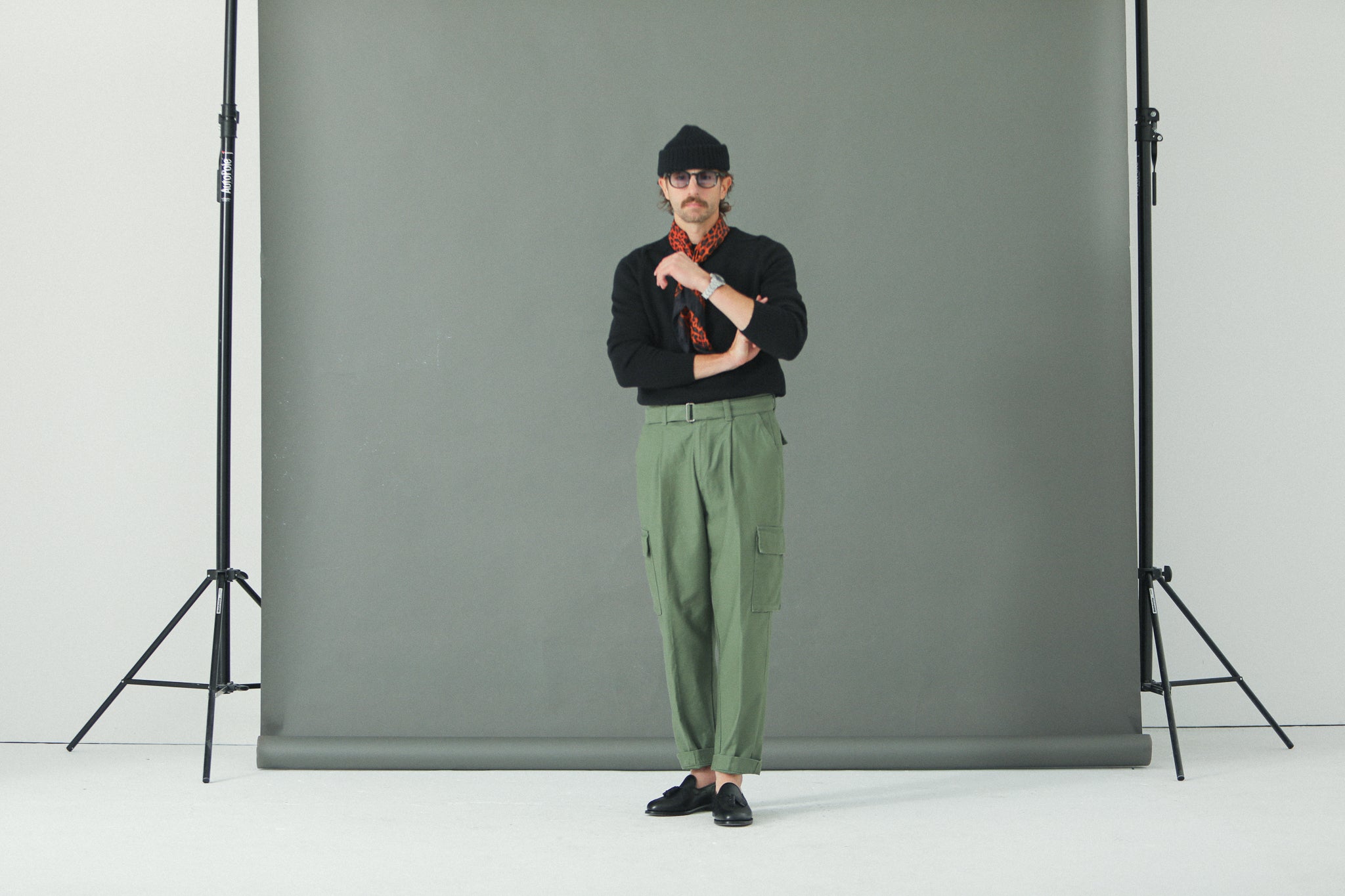 Cargo Sateen Japonais Pince Simple Khaki - Comfort Fit