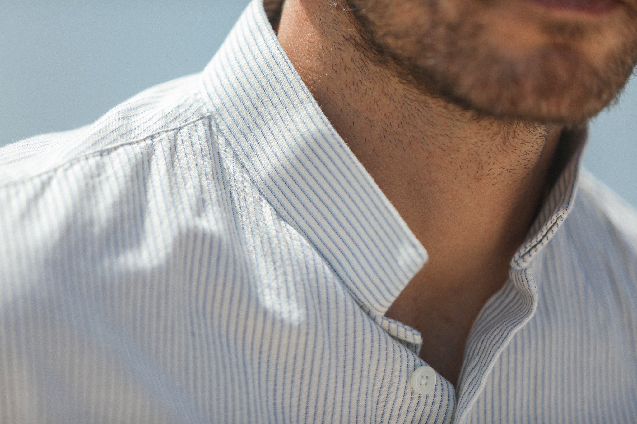 Chemise Oxford Rayée Crème à Rayures - Col Tailleur