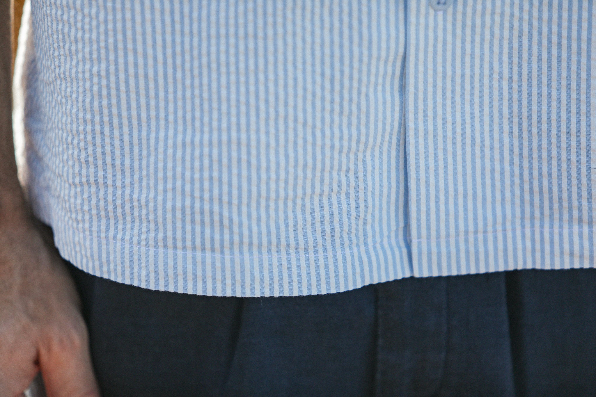 Military Camp Collar - Seersucker Bleu Clair