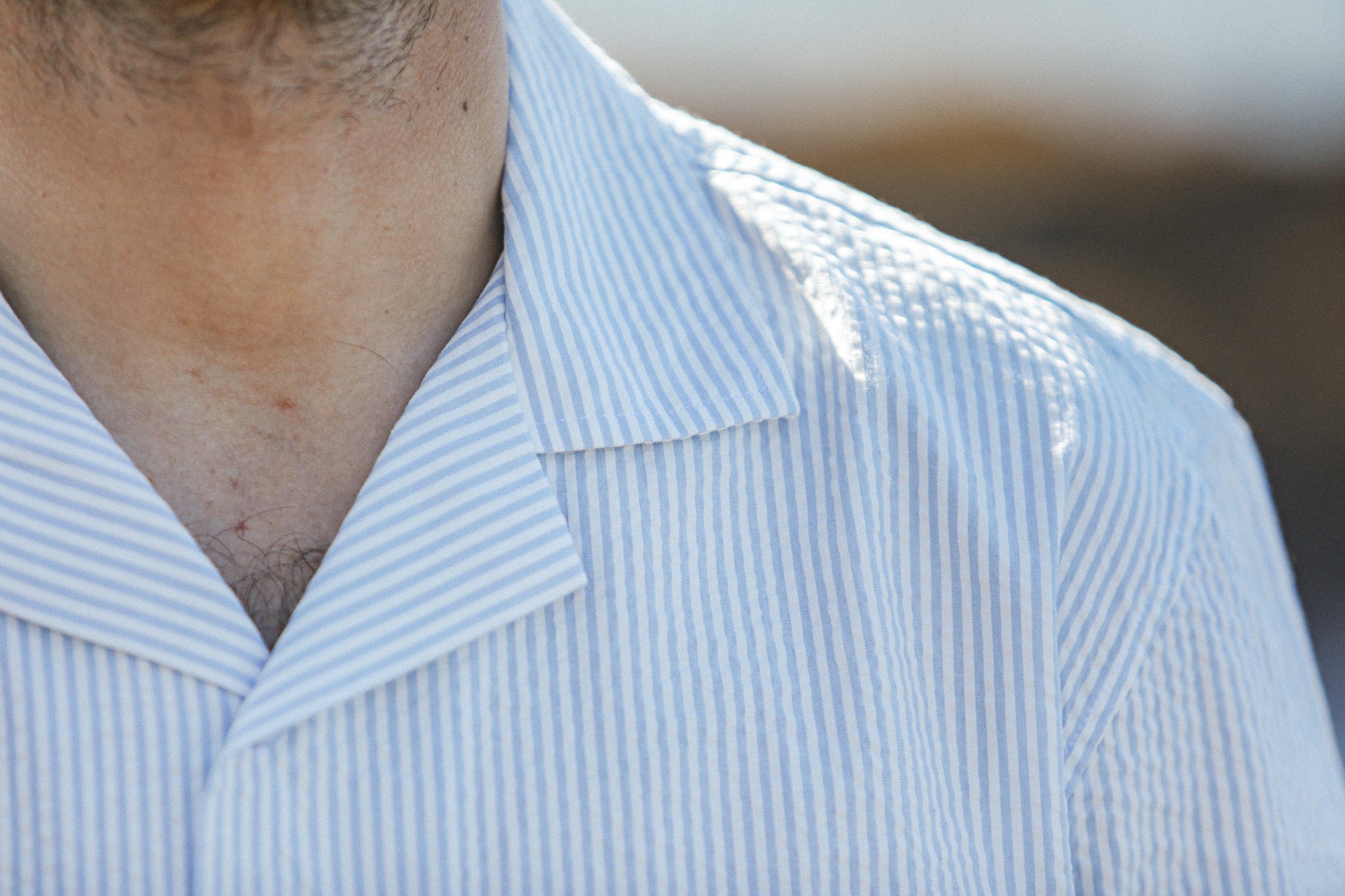 Military Camp Collar - Seersucker Bleu Clair