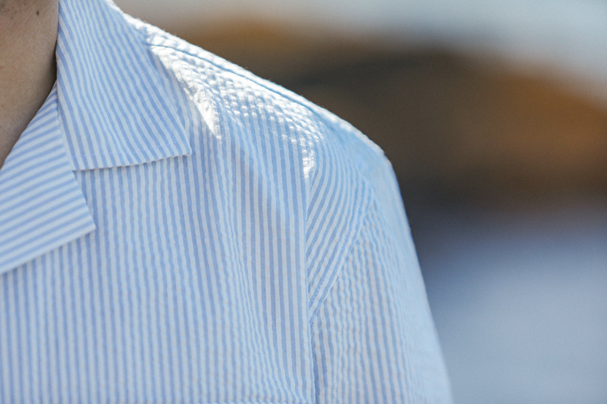 Military Camp Collar - Seersucker Bleu Clair