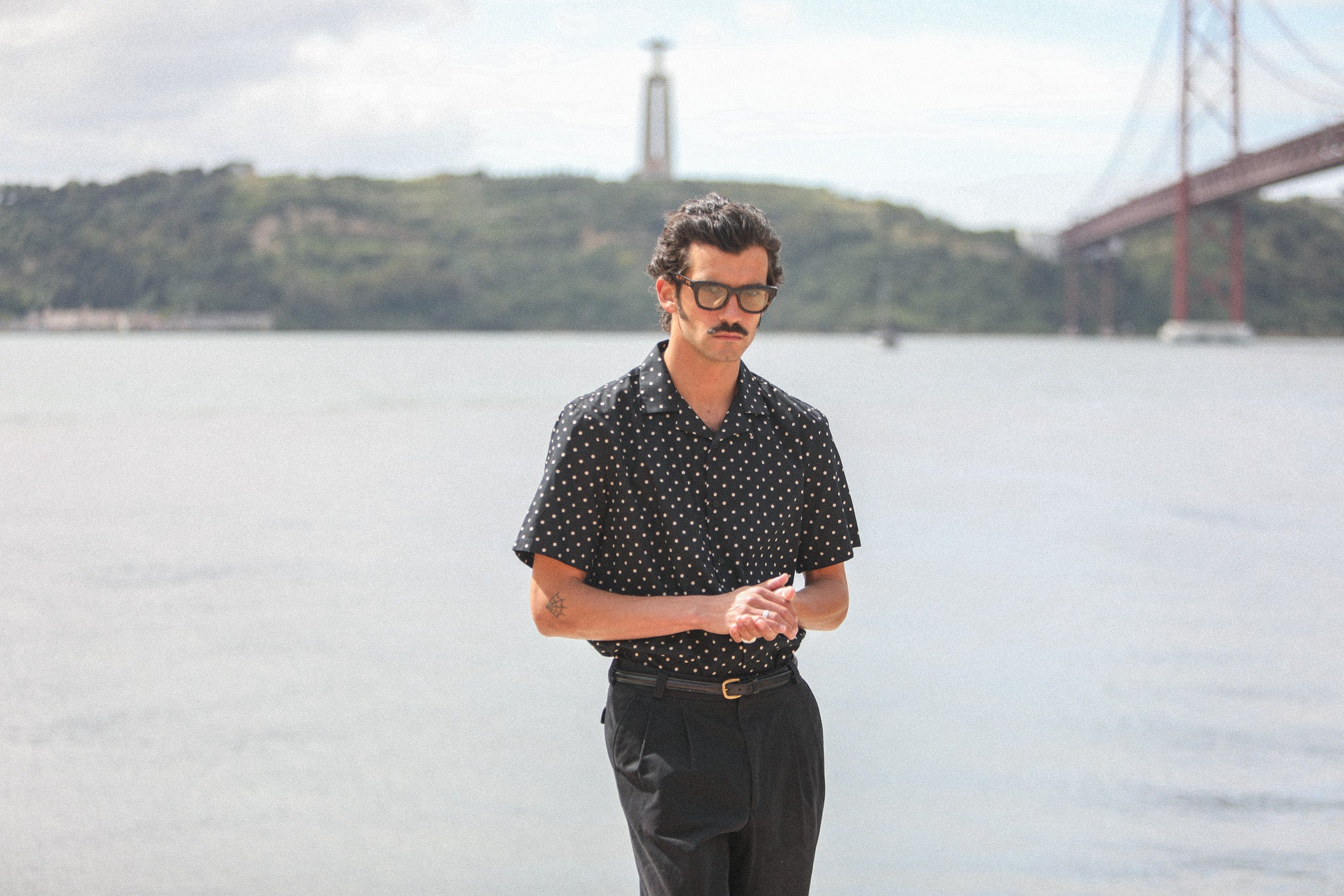 Camp Collar Japanese Polka Dot Black