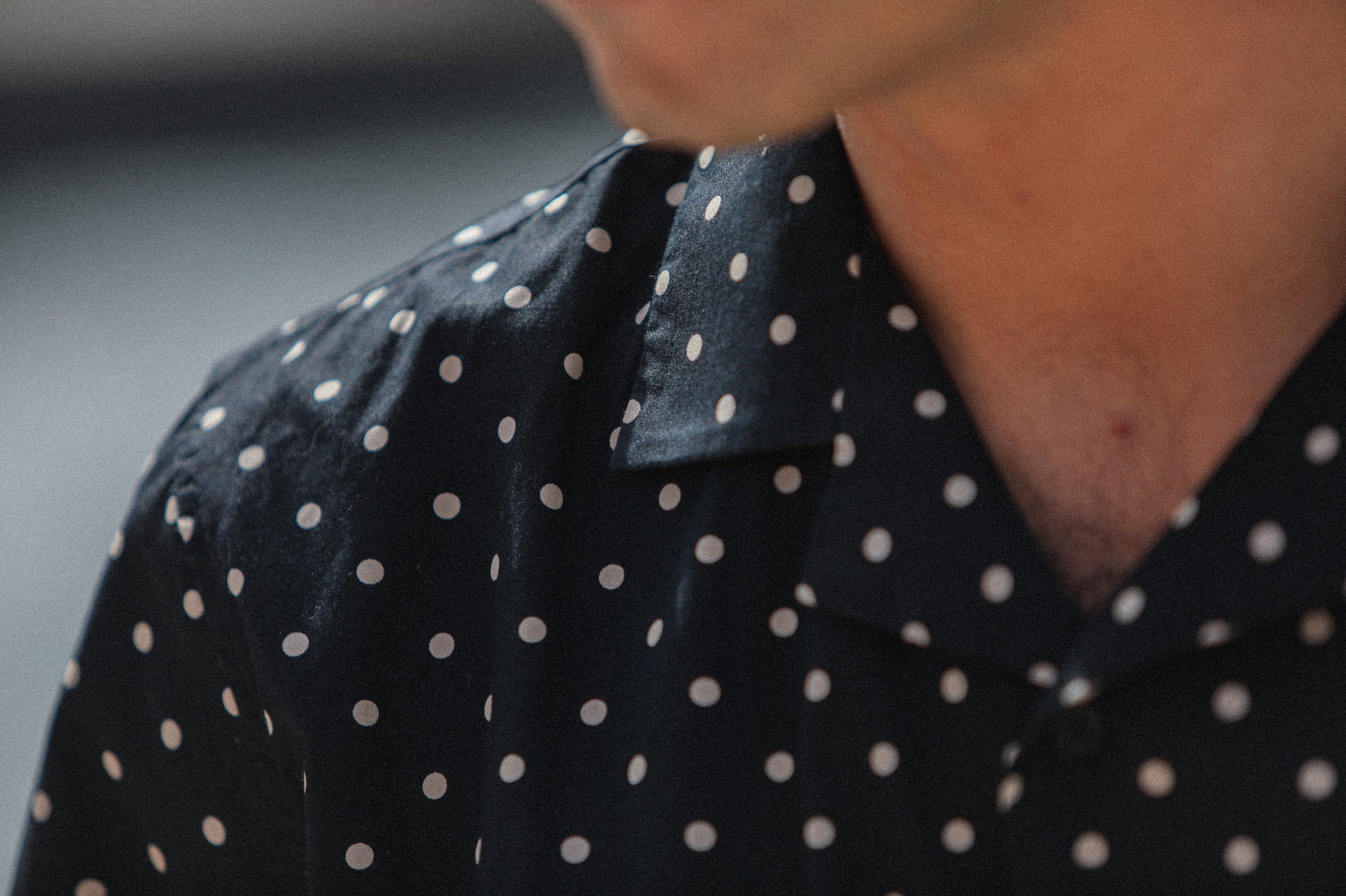 Camp Collar Japanese Polka Dot Black