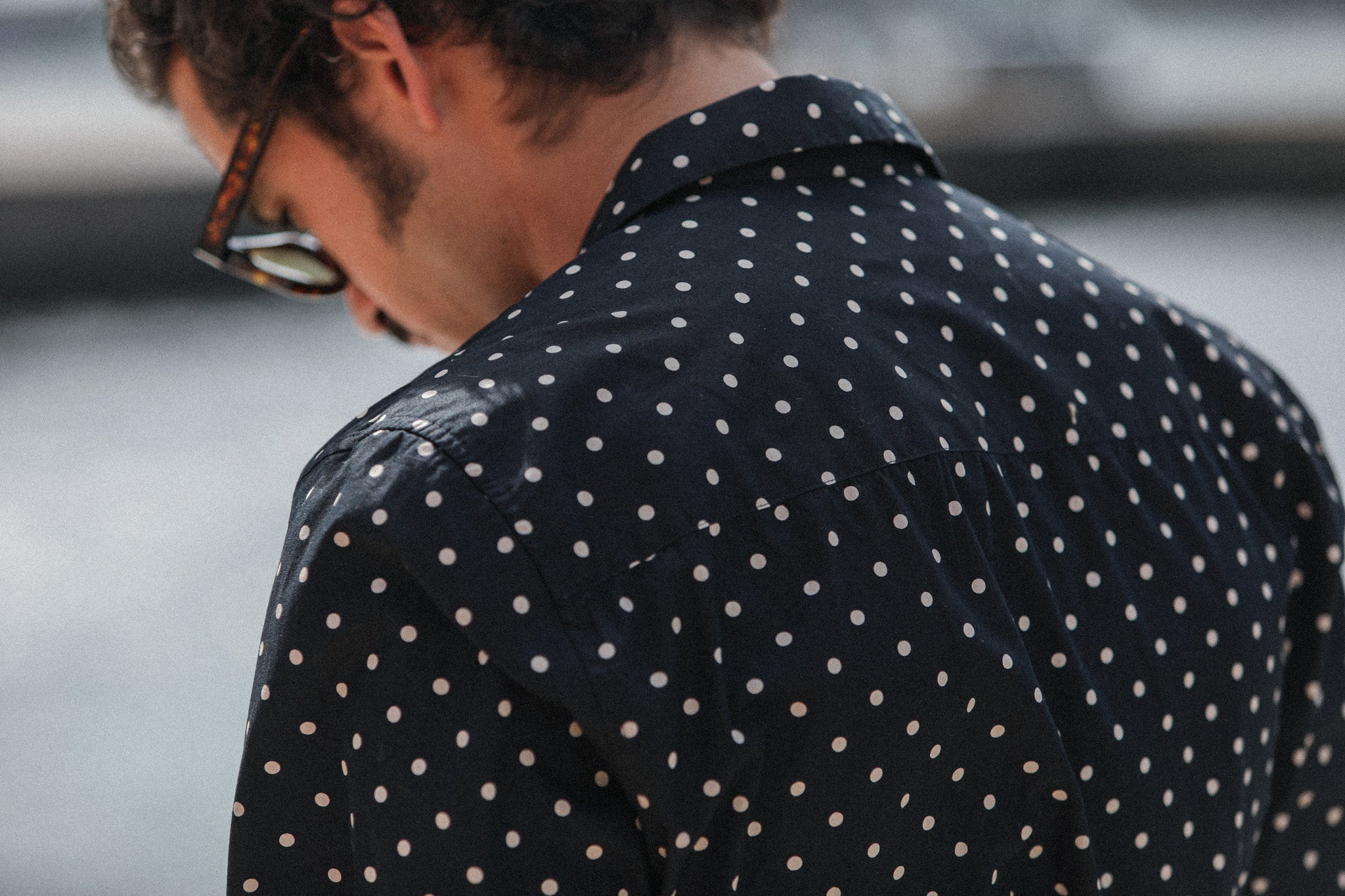 Camp Collar Japanese Polka Dot Black