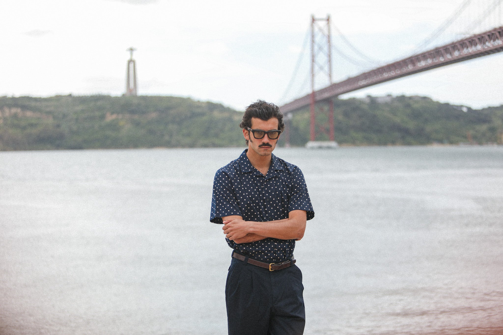 Camp Collar Japanese Polka Dot Navy