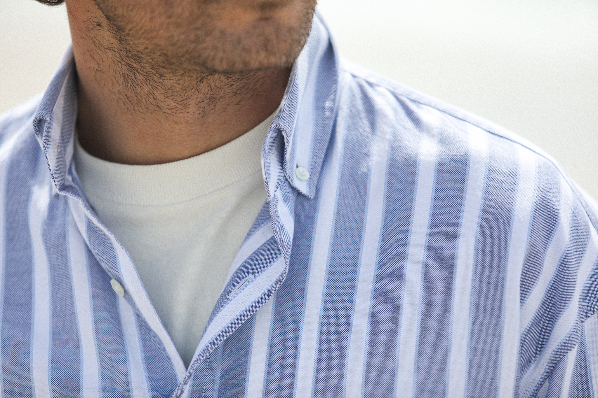 Chemise Homme Ample Oxford Rayures Larges Bleue - Modern Fit