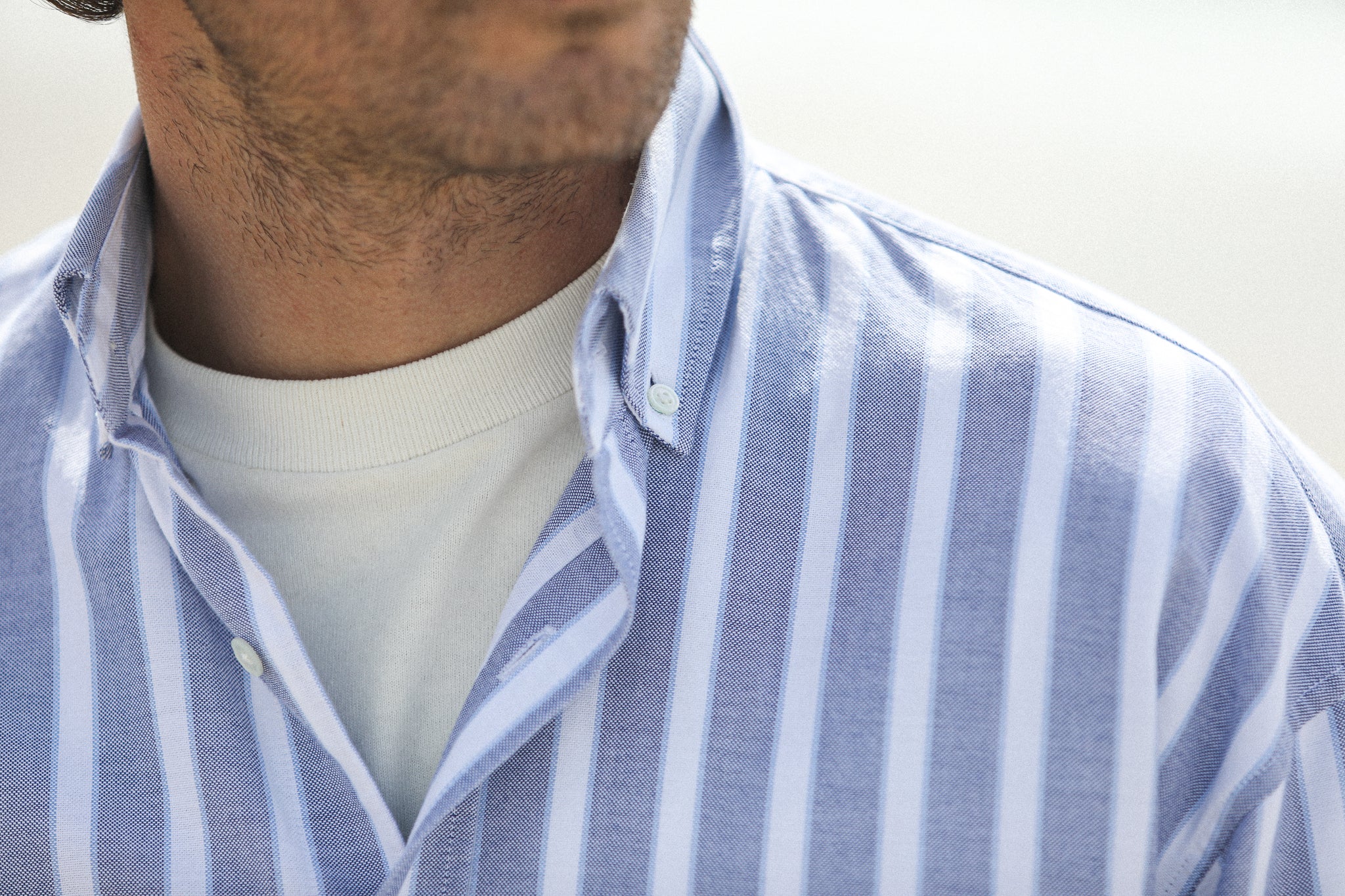 Chemise Homme Ample Oxford Rayures Larges Bleue - Modern Fit