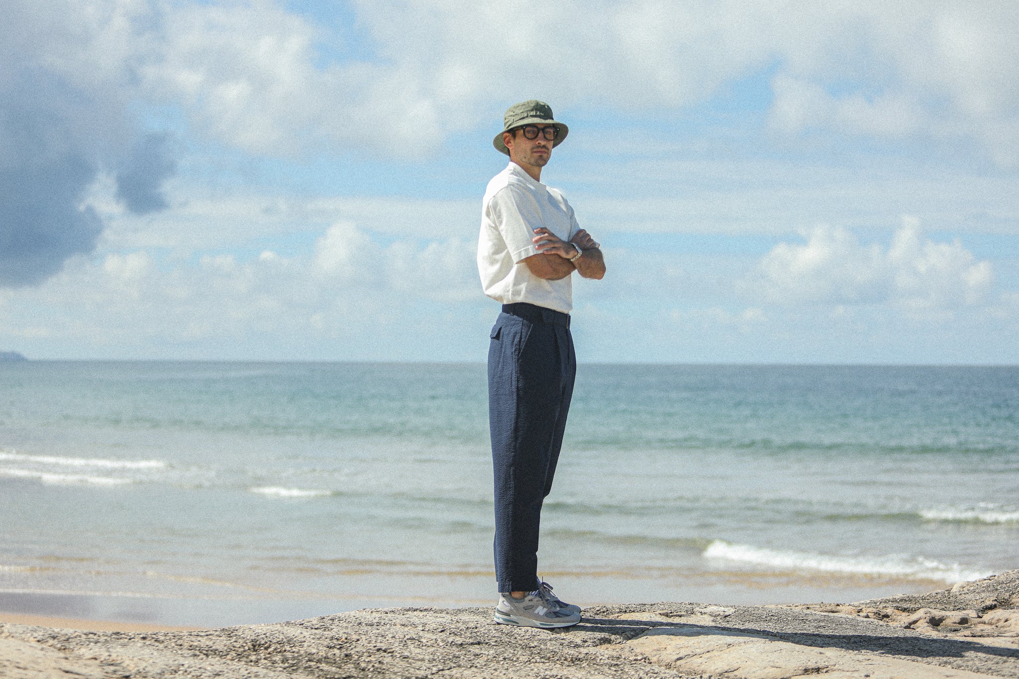 Chino Militaire Pince Simple Seersucker Navy