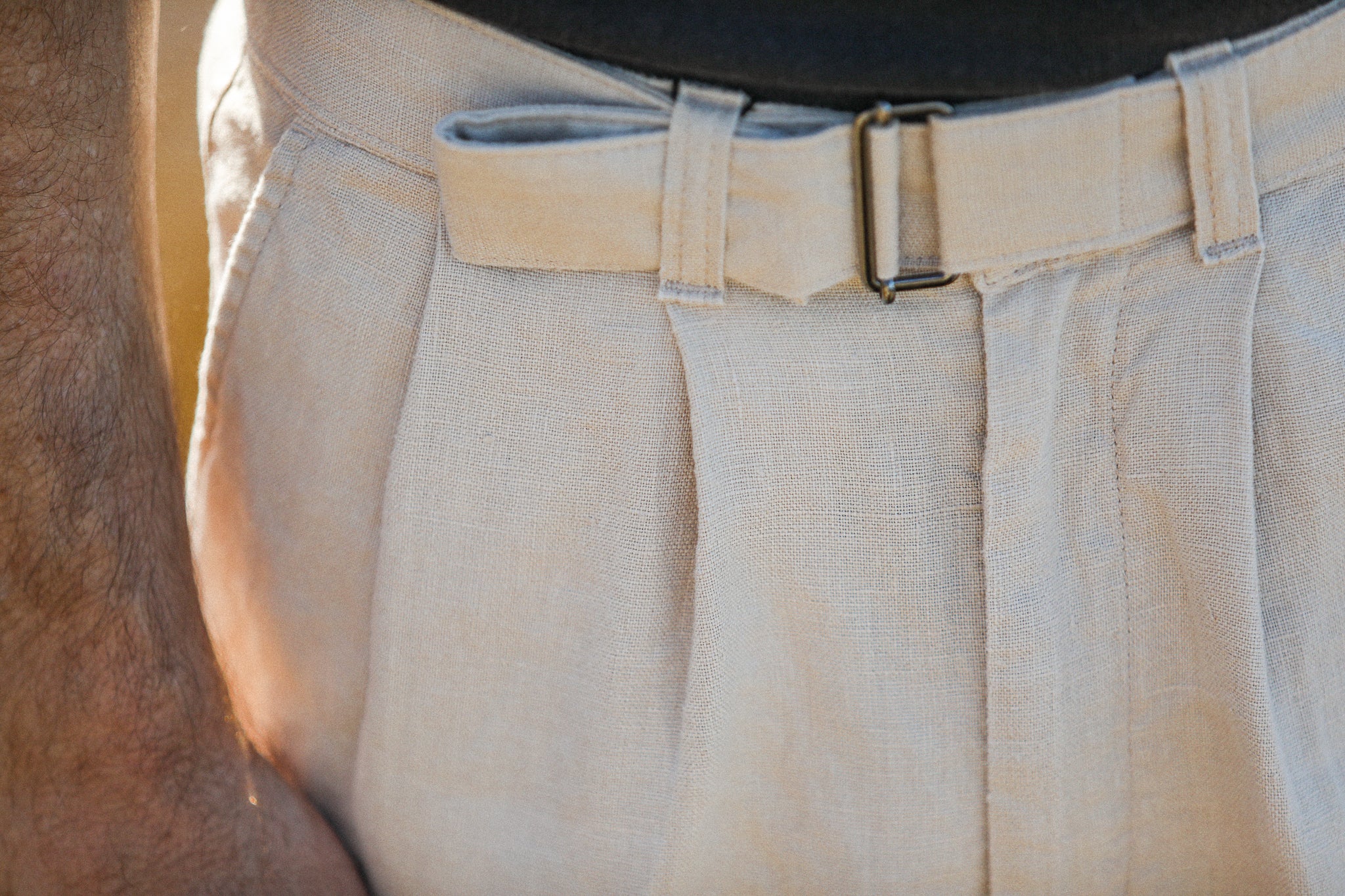 Chino Militaire Double Pince Lin Beige - Confort Fit