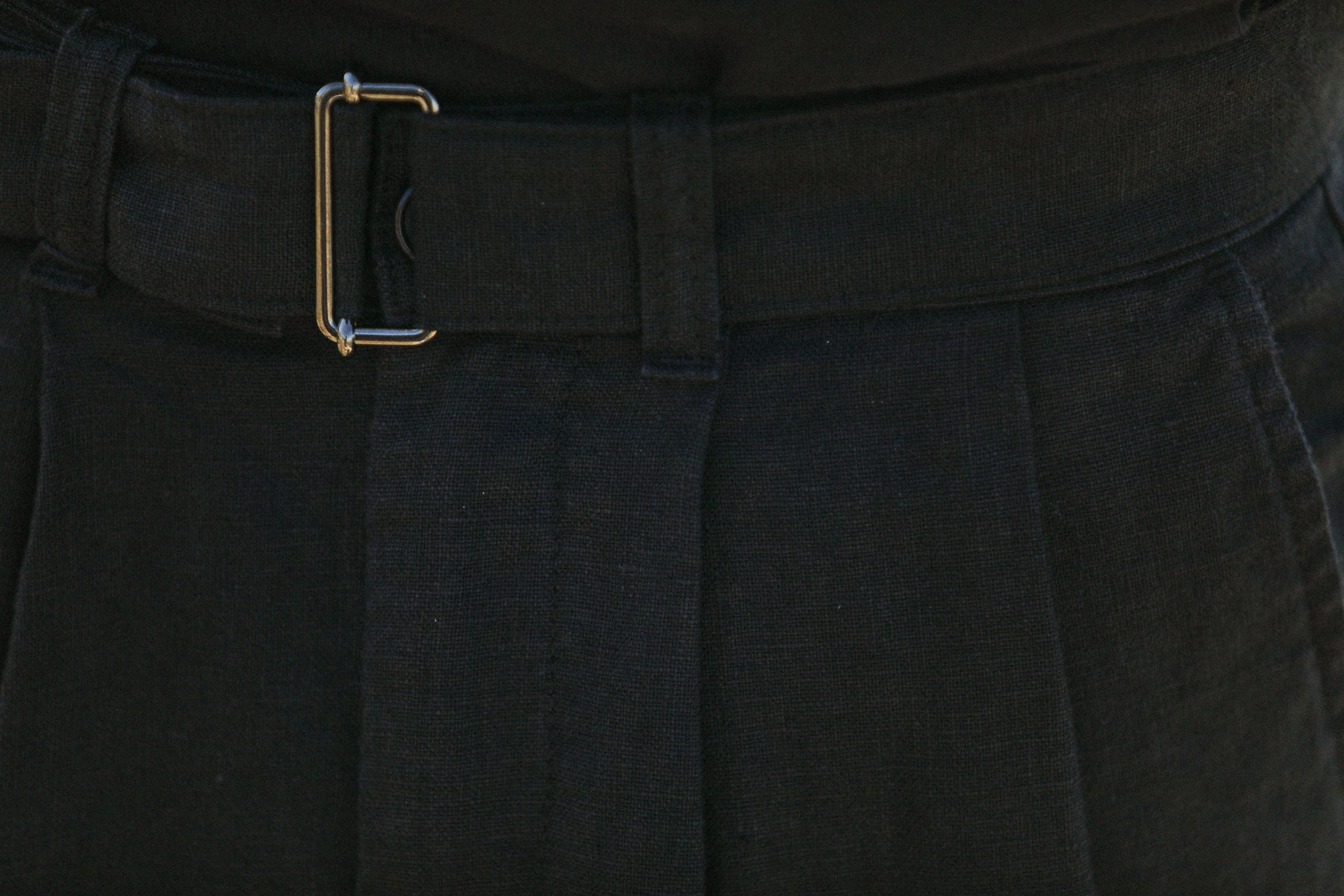 Chino Militaire Double Pince Lin Noir - Confort Fit