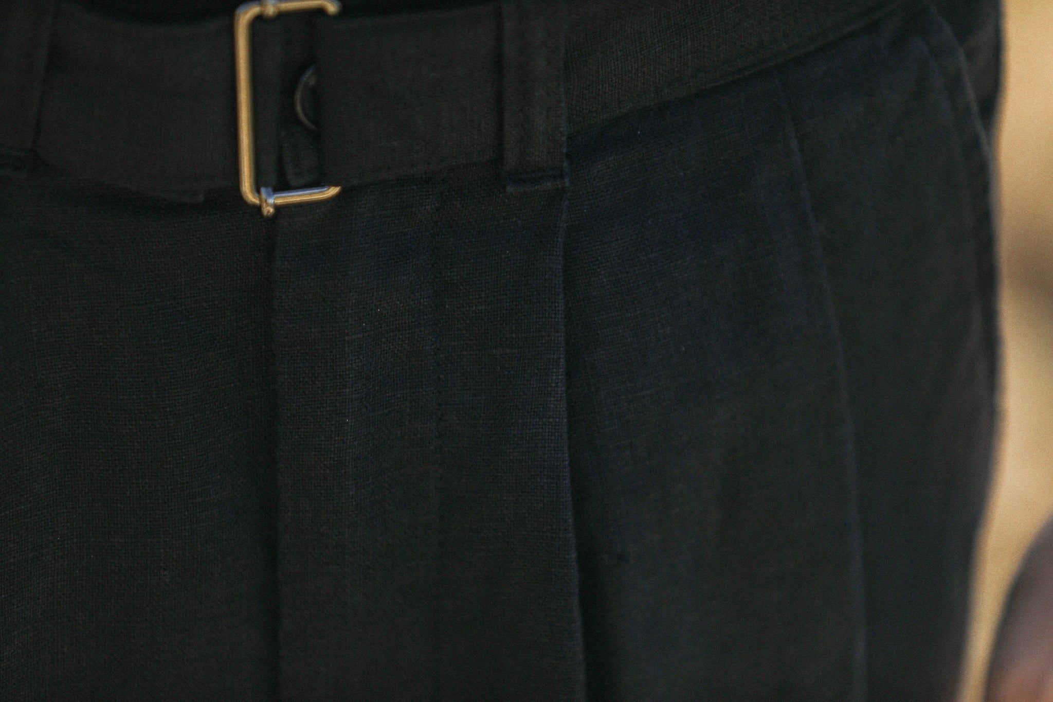 Chino Militaire Double Pince Lin Noir - Confort Fit